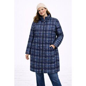 LANDS END coat puffer jacket outerwear blue plus 20W quilted mid length warm